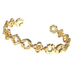 NWT Tory Burch Kira Multi Motif Clover 18k GP Cuff Bracelet Dust Bag Rtl $228